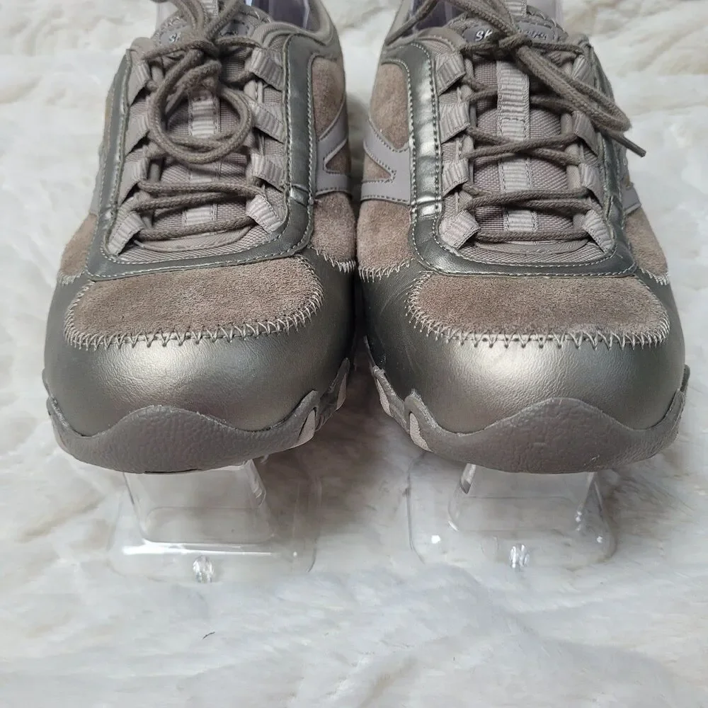 Skechers Lace Up Comfort Sneakers 22018 Leather Low Top Rhinestones Taupe 10 - Picture 8 of 12